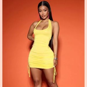 Macy Ruched Halter Dress 💛